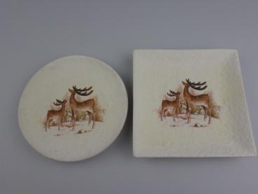 RESTPOSTEN+SONDERPOSTEN, Dekoteller cremeweiß mit Hirschmotiv 8 STÜCK