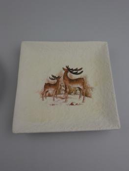 RESTPOSTEN+SONDERPOSTEN, Dekoteller cremeweiß mit Hirschmotiv 8 STÜCK